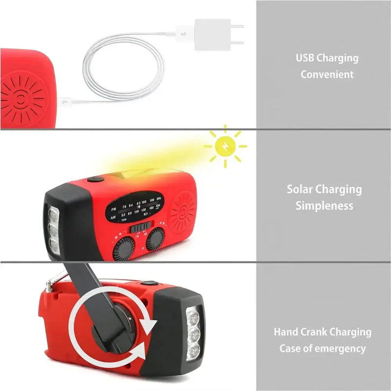 2000mAh Emergency Weather Radio with Hand Crank, Solar & USB Charging, Flashlight by Habicare