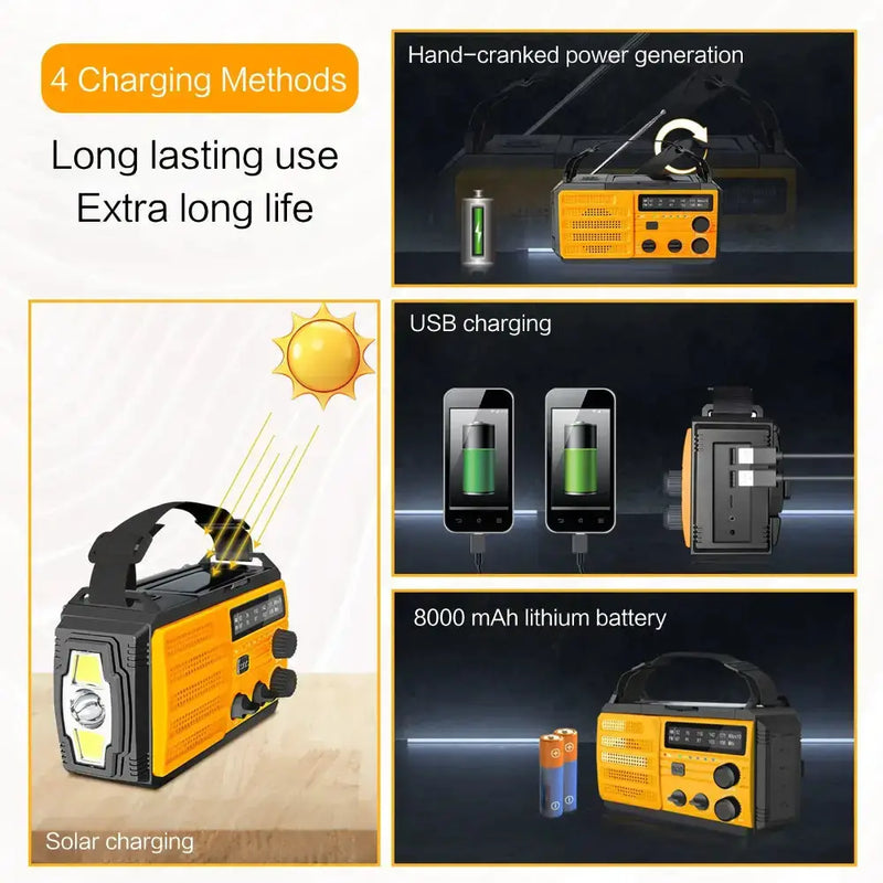 2000mAh Emergency Weather Radio with Hand Crank, Solar & USB Charging, Flashlight by Habicare