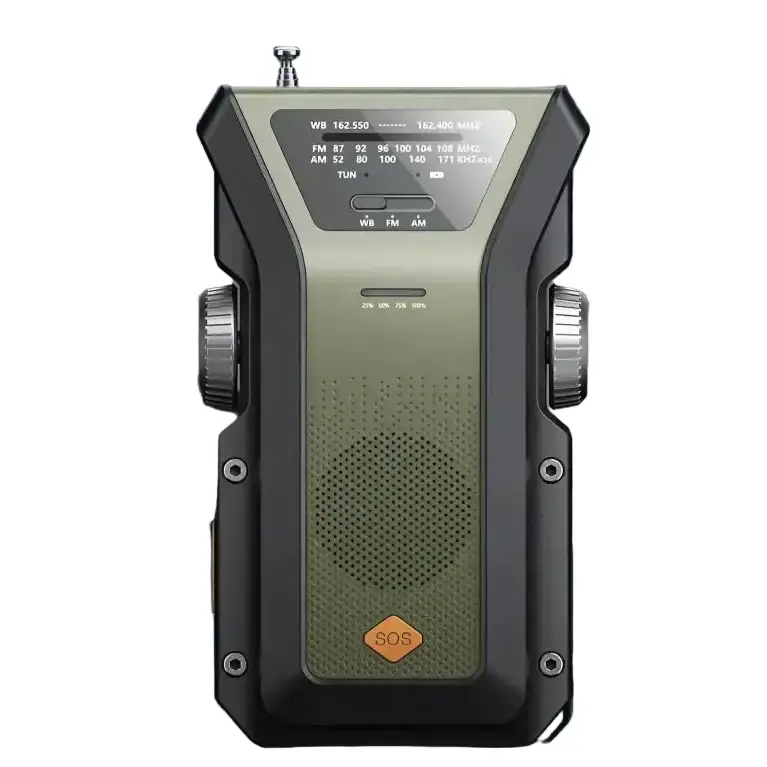 2000mAh Emergency Weather Radio with Hand Crank, Solar & USB Charging, Flashlight by Habicare