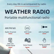 2000mAh Emergency Weather Radio with Hand Crank, Solar & USB Charging, Flashlight by Habicare