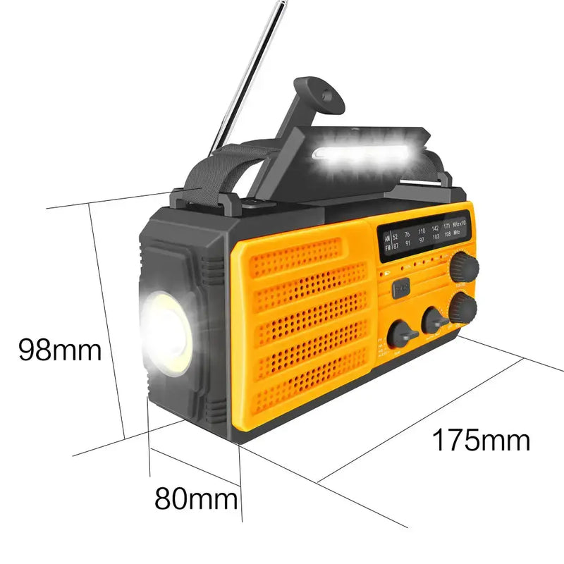 2000mAh Emergency Weather Radio with Hand Crank, Solar & USB Charging, Flashlight by Habicare