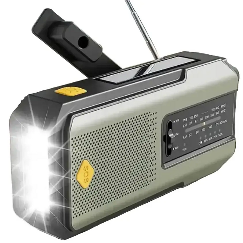 2000mAh Emergency Weather Radio with Hand Crank, Solar & USB Charging, Flashlight by Habicare