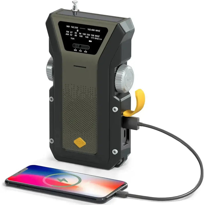 2000mAh Emergency Weather Radio with Hand Crank, Solar & USB Charging, Flashlight by Habicare