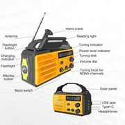 2000mAh Emergency Weather Radio with Hand Crank, Solar & USB Charging, Flashlight by Habicare