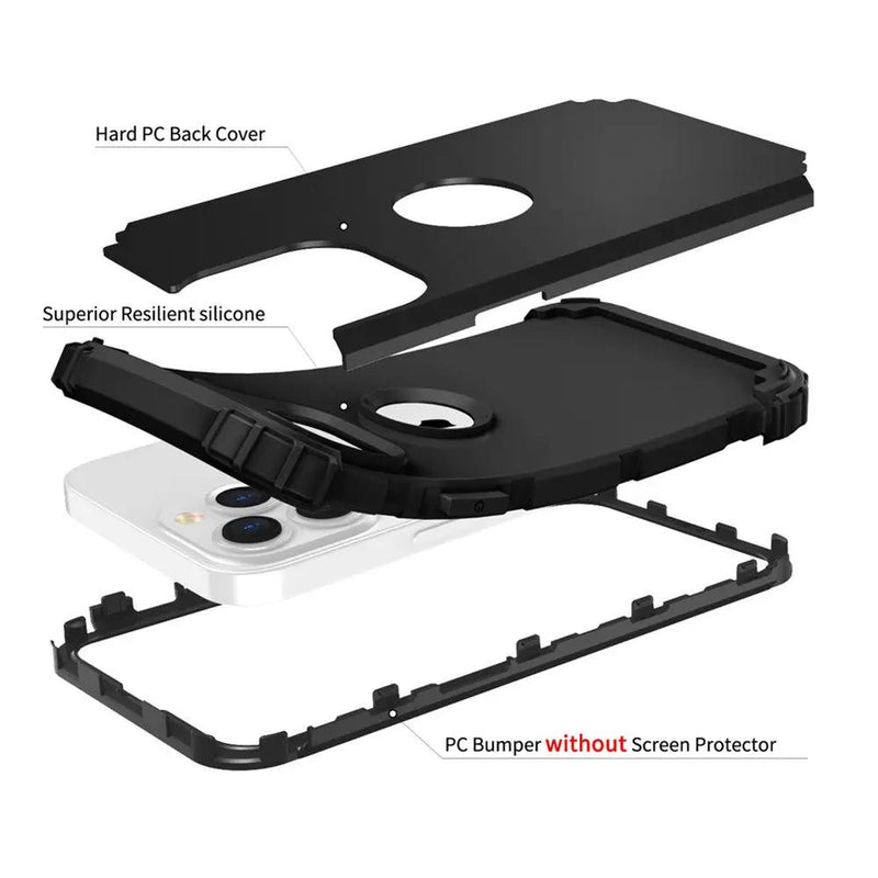 iPhone 13 Pro Max Defender Case Black TPU Rubber PC Shield