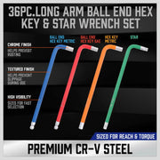 37Pc Hex & Torx Key Set Extra Long Allen Wrench Ball End Tamper Proof Metric/SAE by salelink.co.nz