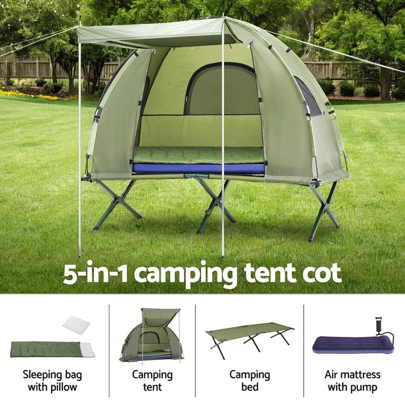 SportZone.co.nz Outdoor Recreation > Camping > Tents Weisshorn 5-in-1 Camping Tent Cot With 1 Person Air Mattress Bed Weisshorn 5 In 1 Camping Tent Cot With Air Mattress