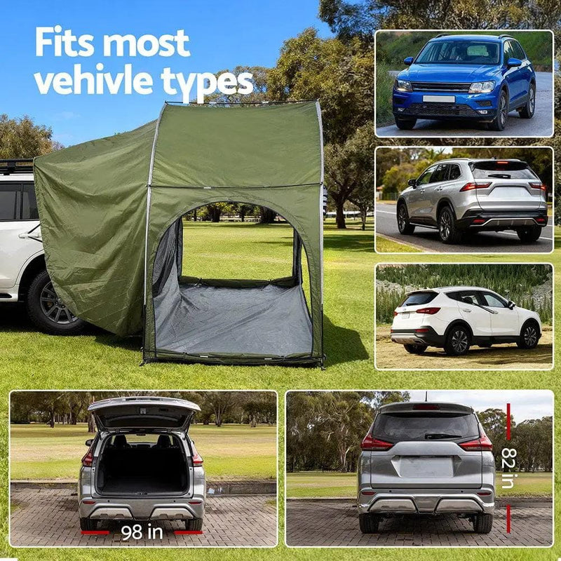 SportZone.co.nz Outdoor Recreation > Camping > Tents Weisshorn Rear Hatchback Car Tent Canopy For SUV Outdoor Family Camping Green Weisshorn Hatchback Car Tent Canopy For SUV Camping