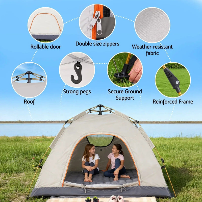 SportZone.co.nz Outdoor Recreation > Camping > Tents Weisshorn Camping Tent Instant Tent Pop up 2 Person Outdoor Hiking Tents Hiking Beige Weisshorn Instant Pop Up 2 Person Camping Tent Beige