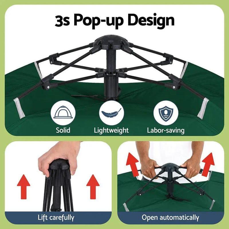 SportZone.co.nz Outdoor Recreation > Camping > Tents Weisshorn 2 Person Instant Pop Up Camping Tent For Outdoor Hiking Green Weisshorn 2 Person Instant Pop Up Camping Tent Green