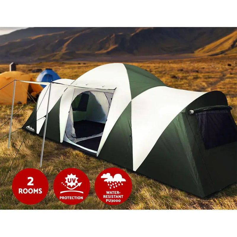 SportZone.co.nz Outdoor > Camping Weisshorn 12 Person Family Tent With 3 Rooms Green Camp Shelter Weisshorn 12 Person Family Tent With 3 Rooms Green