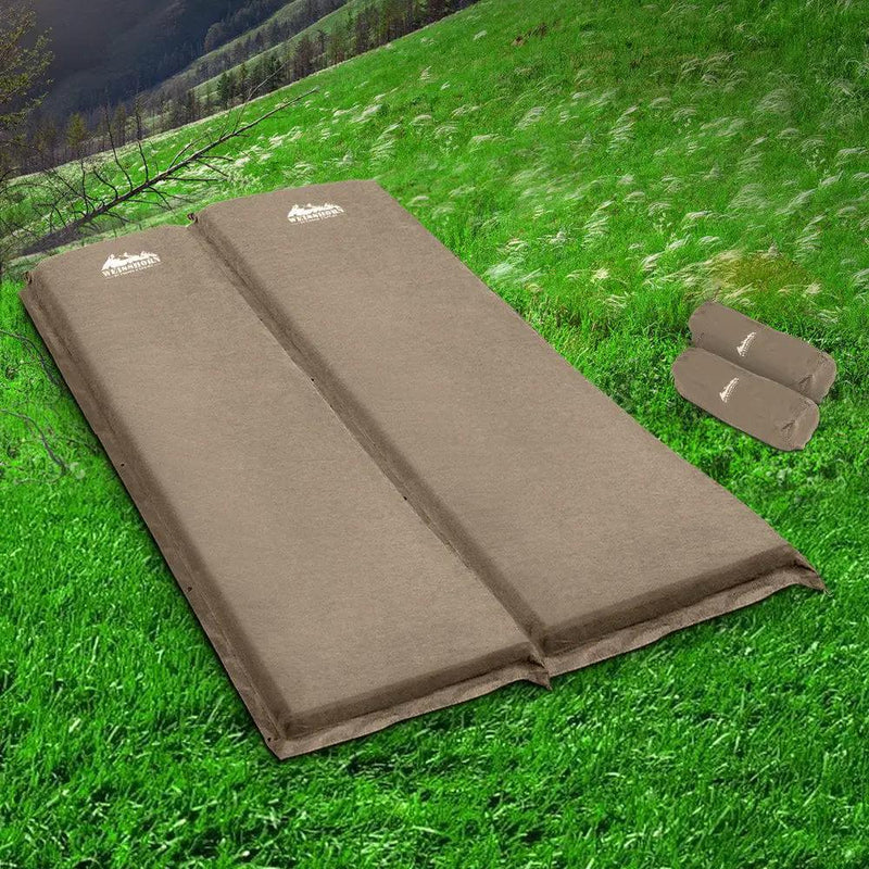 Weisshorn Self Inflating Mattress Camping Sleeping Mat Air Bed Double Set Coffee by SportZone.co.nz