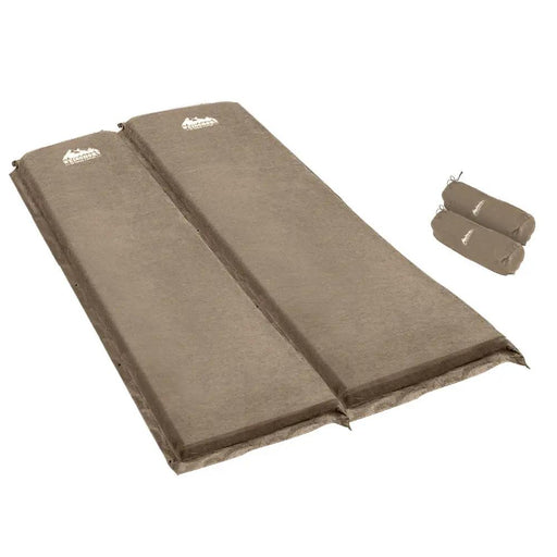 Weisshorn Self Inflating Mattress Camping Sleeping Mat Air Bed Double Set Coffee by SportZone.co.nz