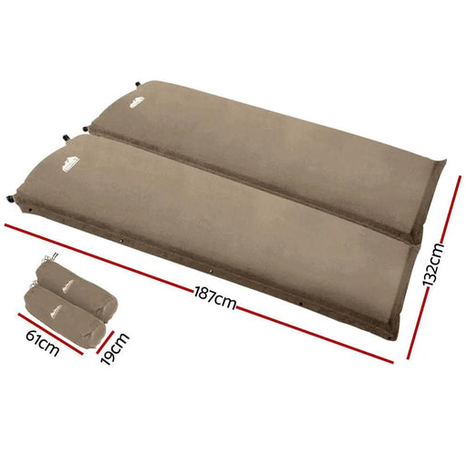 Weisshorn Self Inflating Mattress Camping Sleeping Mat Air Bed Double Set Coffee by SportZone.co.nz