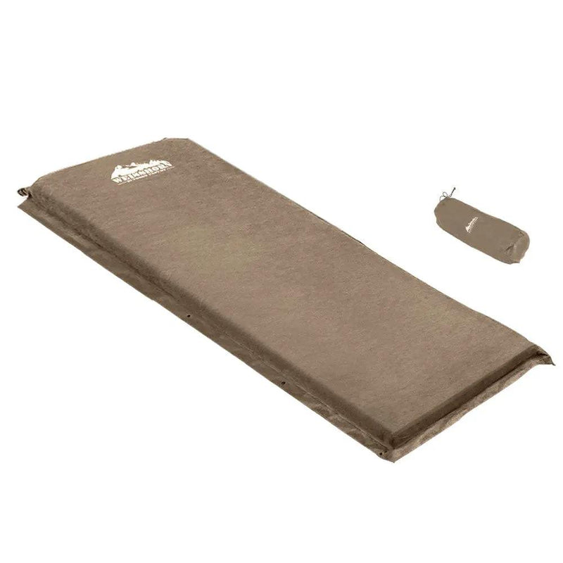 Weisshorn Self Inflating Mattress Camping Sleeping Mat Air Bed Single Coffee by SportZone.co.nz