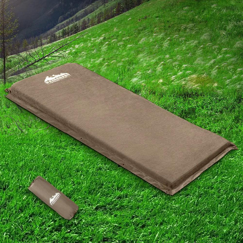 Weisshorn Self Inflating Mattress Camping Sleeping Mat Air Bed Single Coffee by SportZone.co.nz