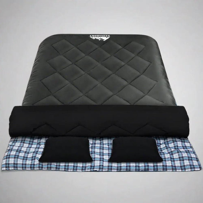 Weisshorn Sleeping Bag Double Pillow Thermal Camping Hiking Tent Grey -10°C by SportZone.co.nz