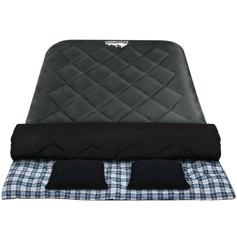 Weisshorn Sleeping Bag Double Pillow Thermal Camping Hiking Tent Grey -10°C by SportZone.co.nz