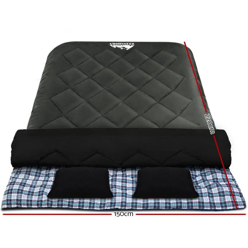 Weisshorn Sleeping Bag Double Pillow Thermal Camping Hiking Tent Grey -10°C by SportZone.co.nz