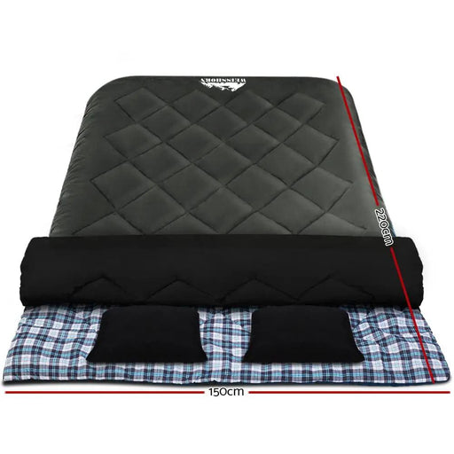 Weisshorn Sleeping Bag Double Pillow Thermal Camping Hiking Tent Grey -10°C by SportZone.co.nz