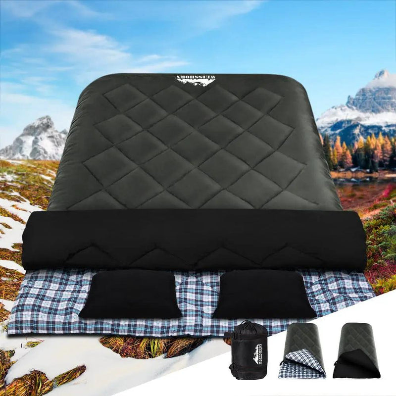 Weisshorn Sleeping Bag Double Pillow Thermal Camping Hiking Tent Grey -10°C by SportZone.co.nz
