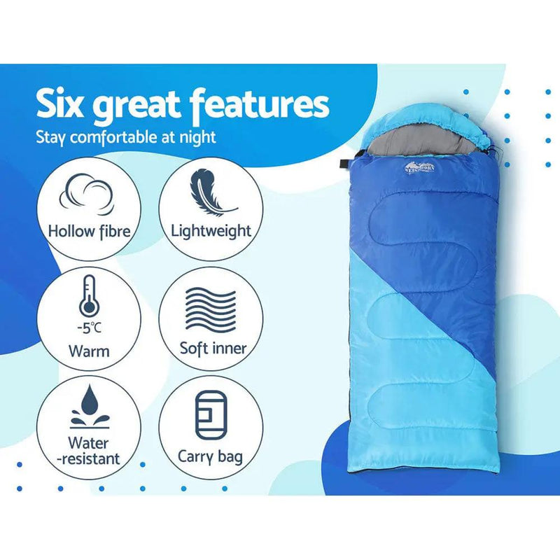 SportZone.co.nz Outdoor > Camping Weisshorn Kids 172cm Thermal Sleeping Bag For Camping And Hiking Blue Weisshorn Kids 172cm Thermal Sleeping Bag Blue Camping