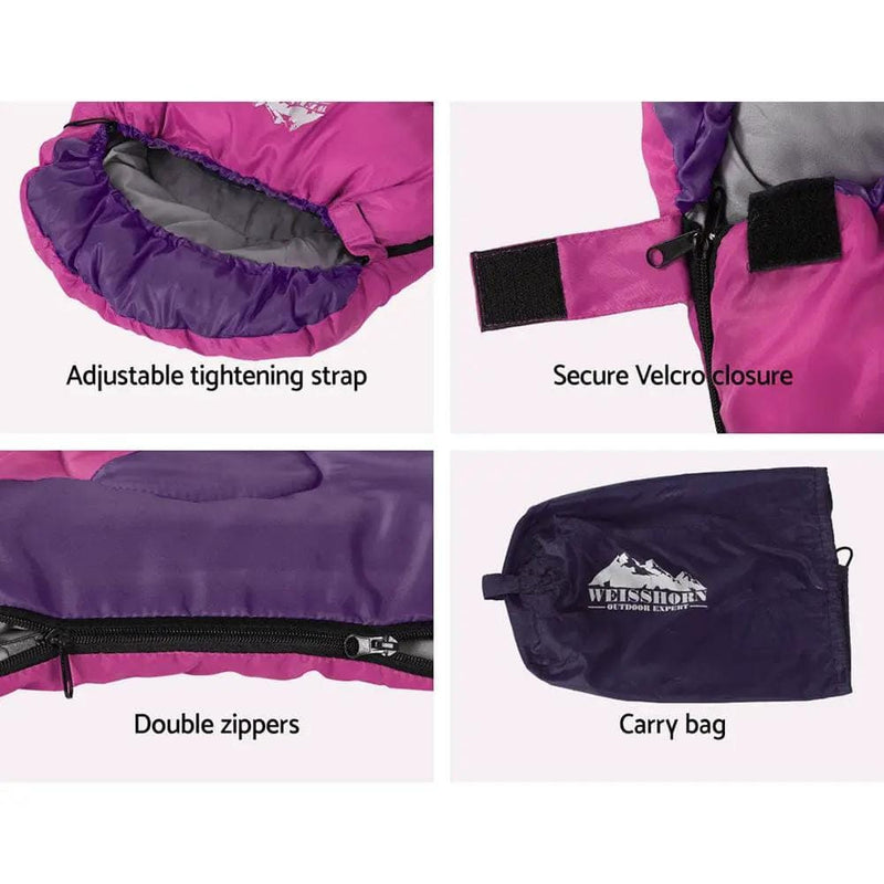SportZone.co.nz Outdoor > Camping Weisshorn 172cm Kids Thermal Sleeping Bag Pink Purple for Camping Weisshorn 172cm Kids Thermal Sleeping Bag Pink Purple