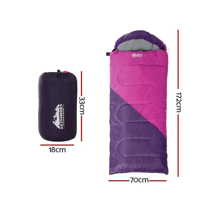 SportZone.co.nz Outdoor > Camping Weisshorn 172cm Kids Thermal Sleeping Bag Pink Purple for Camping Weisshorn 172cm Kids Thermal Sleeping Bag Pink Purple