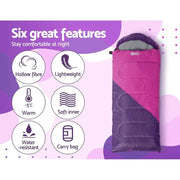 SportZone.co.nz Outdoor > Camping Weisshorn 172cm Kids Thermal Sleeping Bag Pink Purple for Camping Weisshorn 172cm Kids Thermal Sleeping Bag Pink Purple