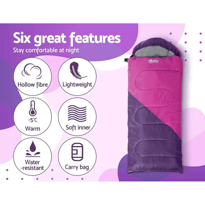 SportZone.co.nz Outdoor > Camping Weisshorn 172cm Kids Thermal Sleeping Bag Pink Purple for Camping Weisshorn 172cm Kids Thermal Sleeping Bag Pink Purple