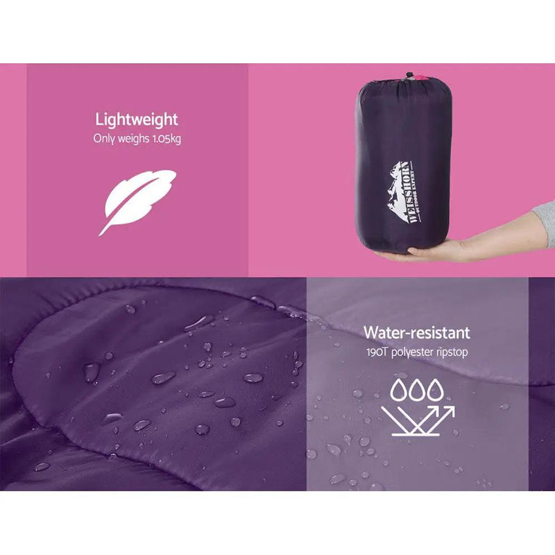 SportZone.co.nz Outdoor > Camping Weisshorn 172cm Kids Thermal Sleeping Bag Pink Purple for Camping Weisshorn 172cm Kids Thermal Sleeping Bag Pink Purple