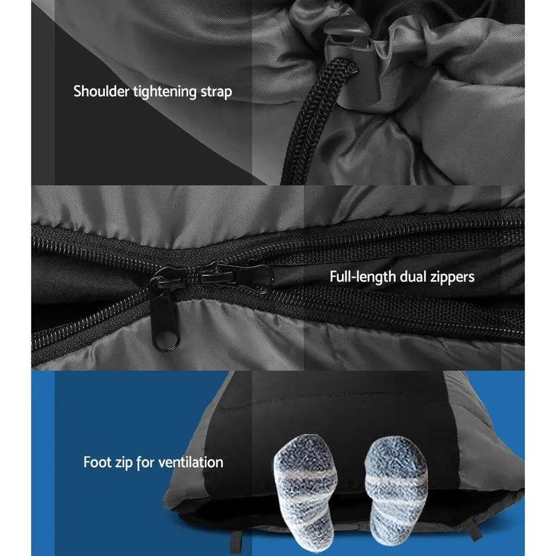 Weisshorn Sleeping Bag Single Thermal Camping Hiking Tent Black -20c by SportZone.co.nz