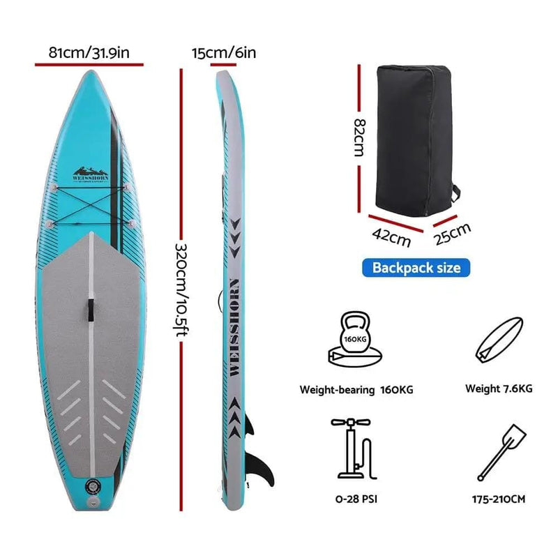 SportZone.co.nz Outdoor Recreation > Boating > Paddleboards Weisshorn 10.5ft Inflatable Stand Up Paddle Board Kayak Green Weisshorn 10.5ft Inflatable Stand Up Paddle Board Green