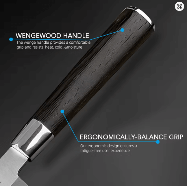 8 Inch Blade Sashimi Sushi Knife for Cutting Sushi with Box featuring a wengewood handle and ergonomic grip design.