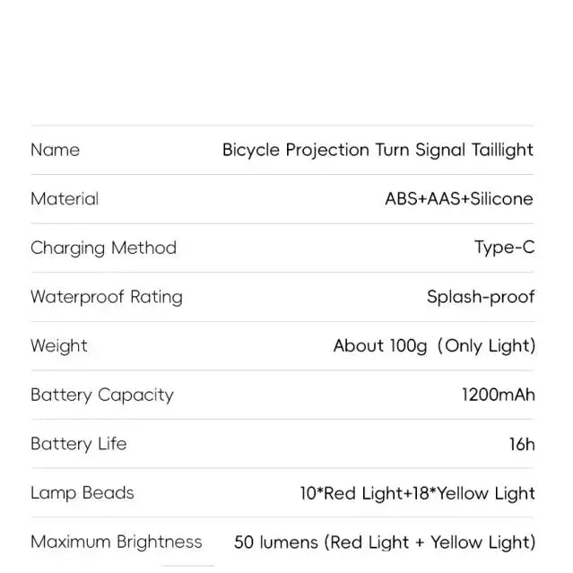 Habicare Wireless Turn Signal Bike Tail Light with Projection, 6 Modes (Rechargeable & Waterproof) Wireless Turn Signal Bike Tail Light with Projection, 6 Modes (Rechargeable & Waterproof)