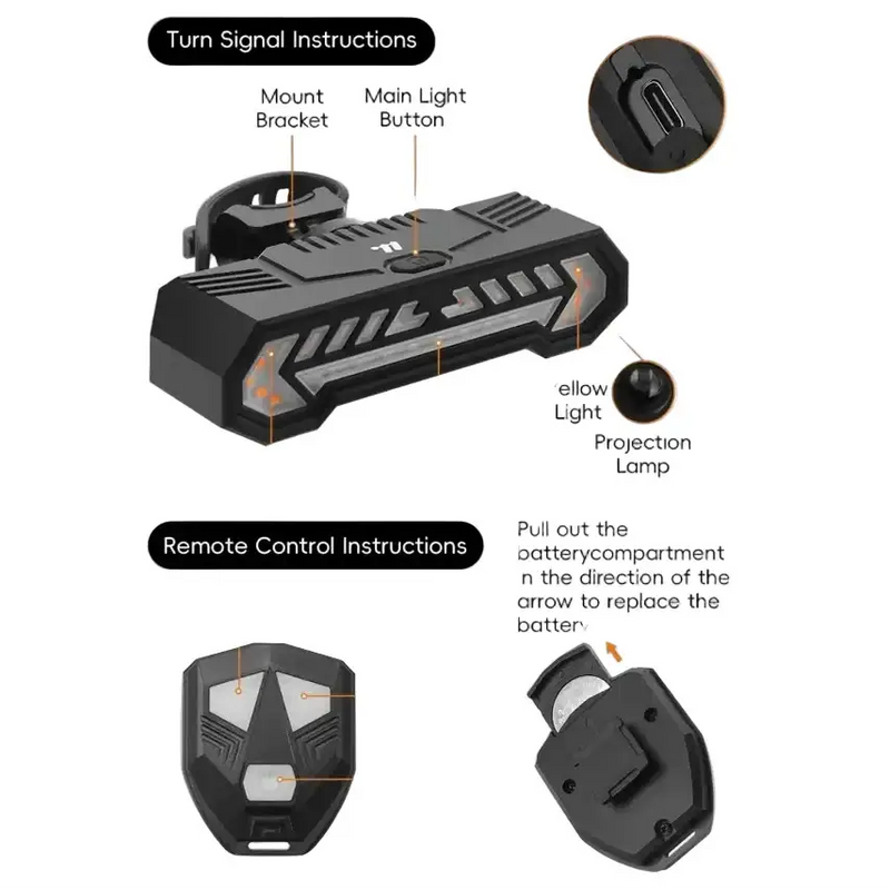Habicare Wireless Turn Signal Bike Tail Light with Projection, 6 Modes (Rechargeable & Waterproof) Wireless Turn Signal Bike Tail Light with Projection, 6 Modes (Rechargeable & Waterproof)