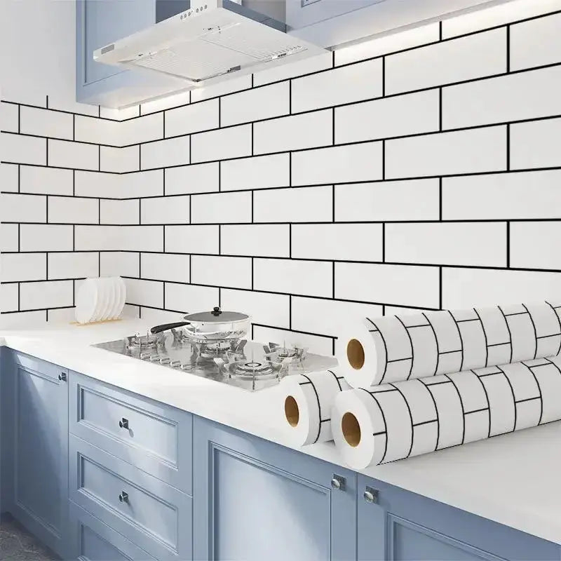 White Brick Waterproof Kitchen Cabinet Wallpaper – 40cm (5 different volumes available) by Habicare