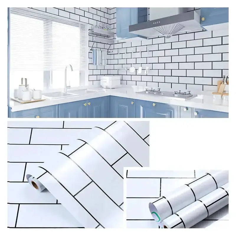 White Brick Waterproof Kitchen Cabinet Wallpaper – 40cm (5 different volumes available) by Habicare