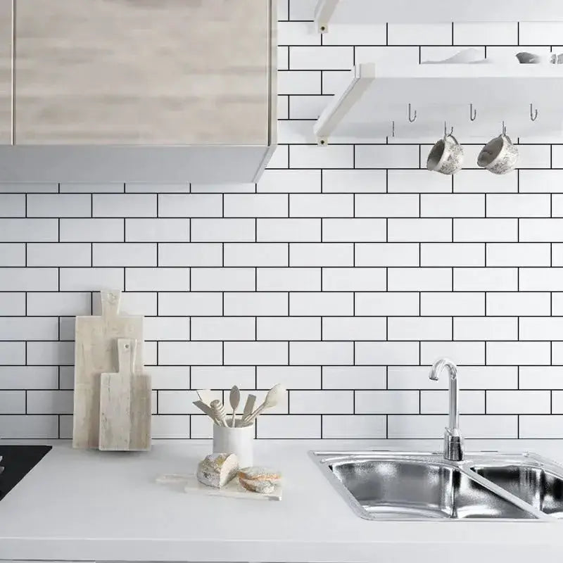 White Brick Waterproof Kitchen Cabinet Wallpaper – 40cm (5 different volumes available) by Habicare