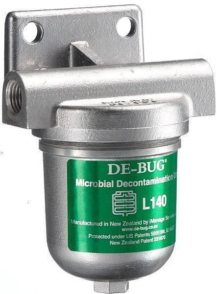 De-Bug Fuel Filter Clean Fuel L140 - w/Fittings showing the L140 microbial decontamination filter.