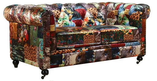 BroDeals sofa Handstitched Velvet Patchwork Chesterfield 2 Seater Sofa Loveseat Handstitched Velvet Patchwork Chesterfield 2 Seater