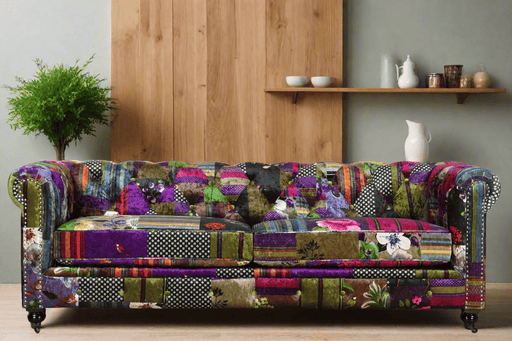 BroDeals Sofa Chesterfield Patchwork 3 Seater Sofa Velvet Multicolor Patchwork Chesterfield Patchwork 3 Seater Velvet Sofa Multicolor