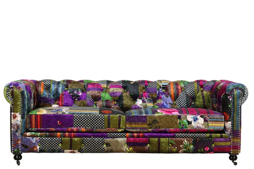 BroDeals Sofa Chesterfield Patchwork 3 Seater Sofa Velvet Multicolor Patchwork Chesterfield Patchwork 3 Seater Velvet Sofa Multicolor