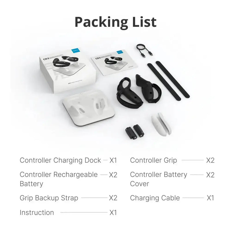 Wireless Charging Dock + G3 Controller Grips for Meta Quest 3/3S by Habicare