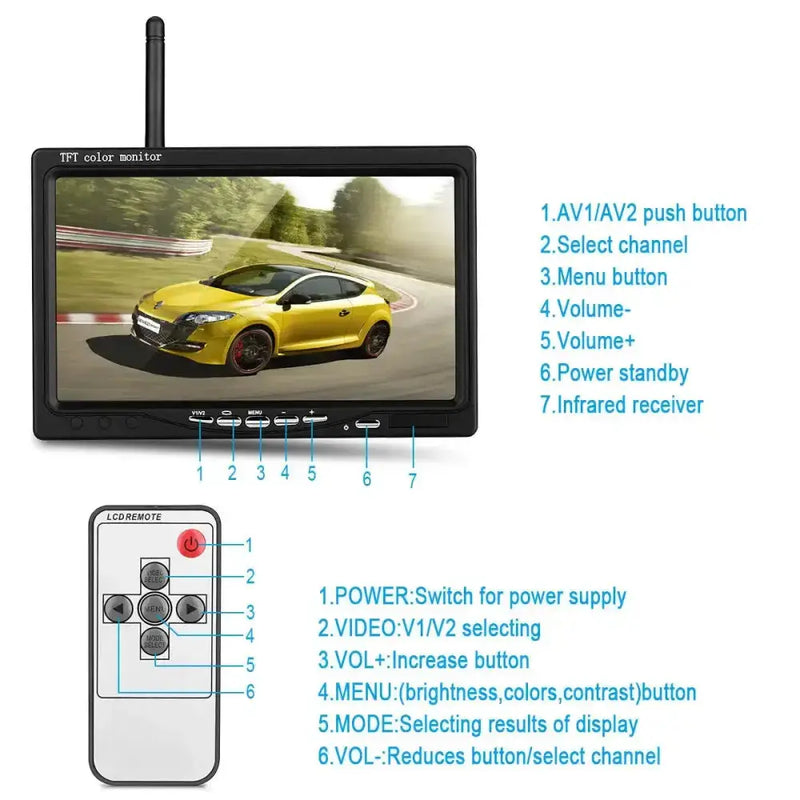 Wireless Reverse Camera Kit – 7" Monitor for Trucks, Buses & RVs with IR Night Vision by Habicare