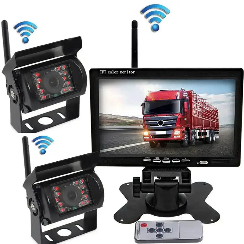 Wireless Reverse Camera Kit – 7" Monitor for Trucks, Buses & RVs with IR Night Vision by Habicare