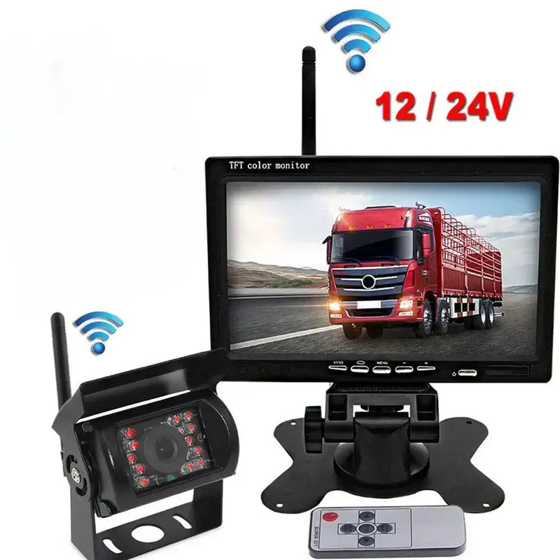 Wireless Reverse Camera Kit – 7" Monitor for Trucks, Buses & RVs with IR Night Vision by Habicare