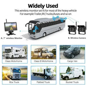 Wireless Reverse Camera Kit – 7" Monitor for Trucks, Buses & RVs with IR Night Vision by Habicare