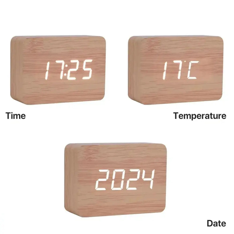 Wooden LED Digital Alarm Clock with Temperature Display & Night Light (4 colours available) by Habicare