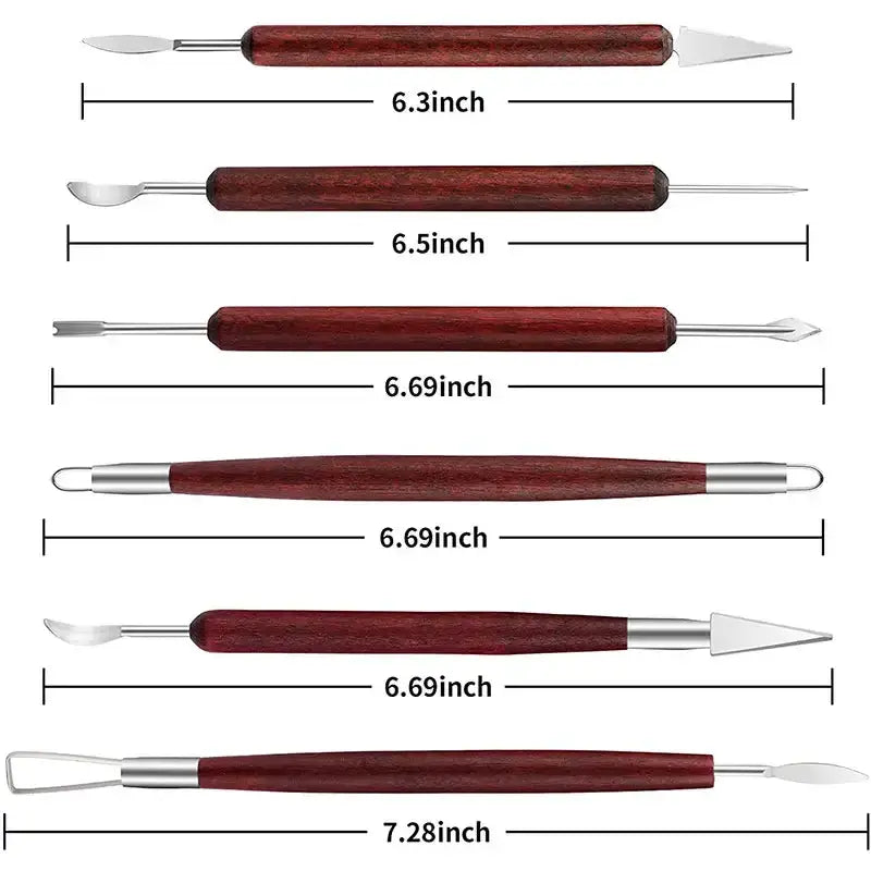 Wooden Pottery Clay Sculpting Tool Set (6 piece) by Habicare